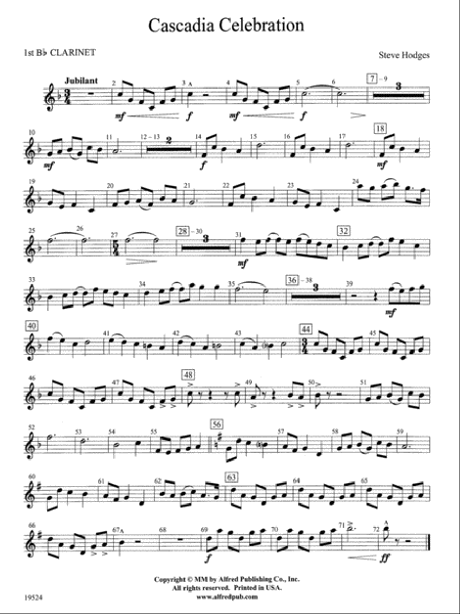 Cascadia Celebration: 1st B-flat Clarinet Concert Band scores gallery preview page 1