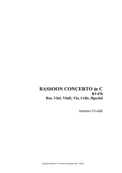 BASSOON CONCERTO in C RV478 - With Parts image number null