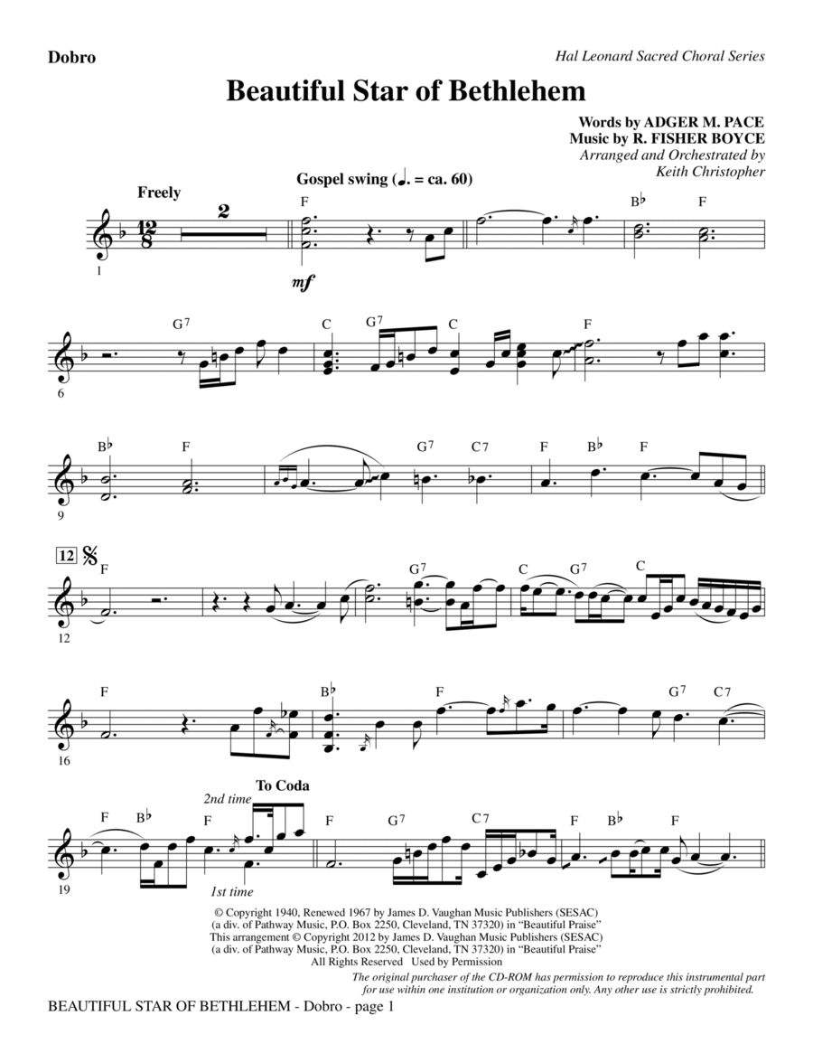 Beautiful Star Of Bethlehem - Dobro Choir scores gallery preview page 1