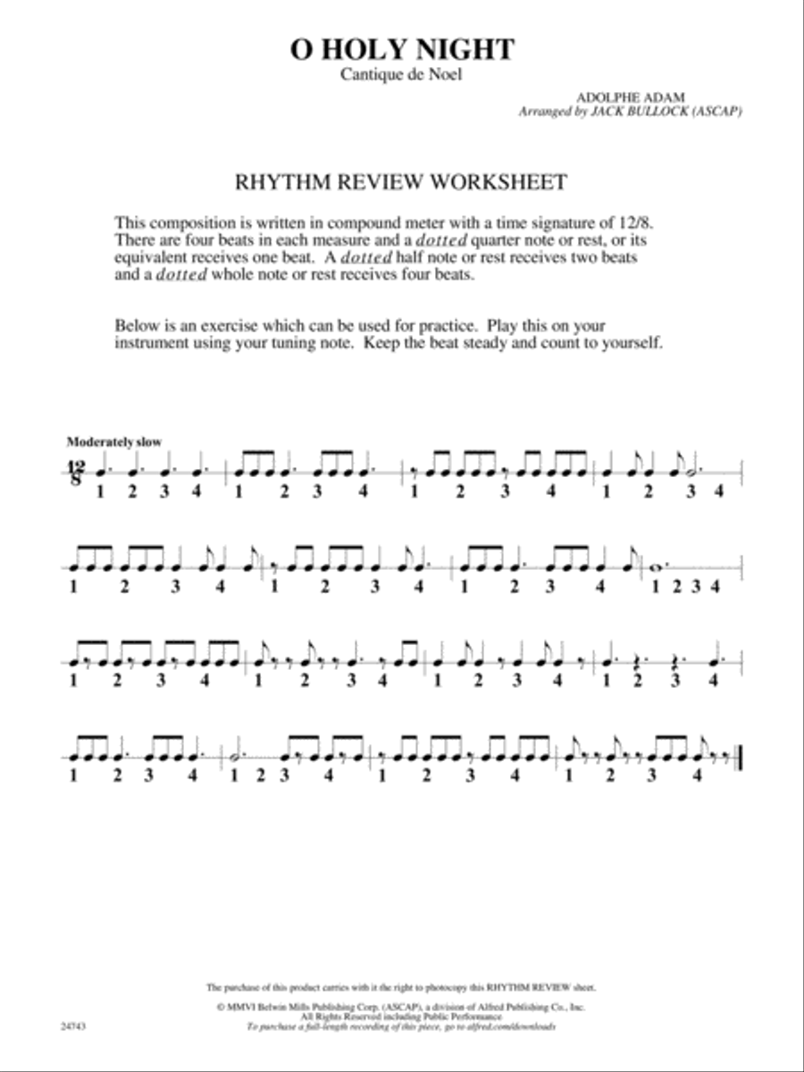 O Holy Night (Cantique de Noel): Rhythm Review Worksheet Concert Band scores gallery preview page 1