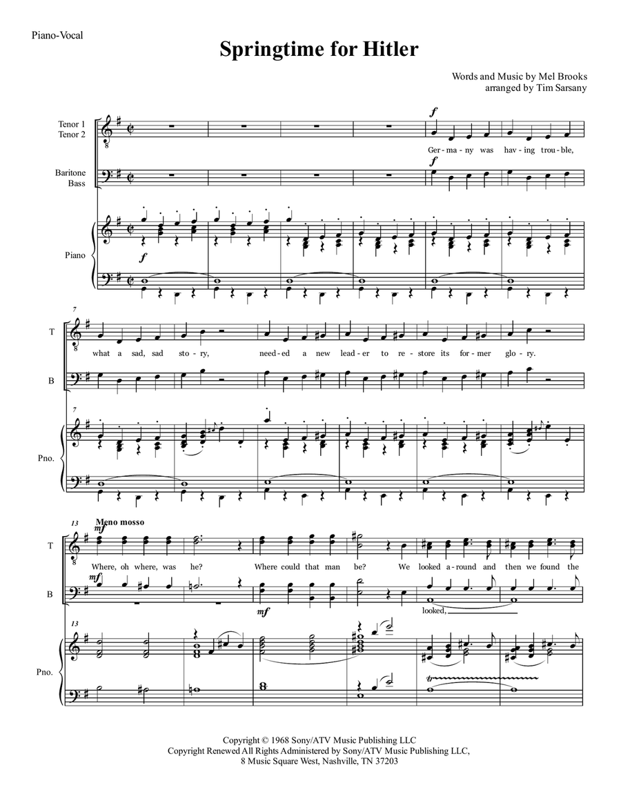 Springtime For Hitler TTBB scores gallery preview page 1