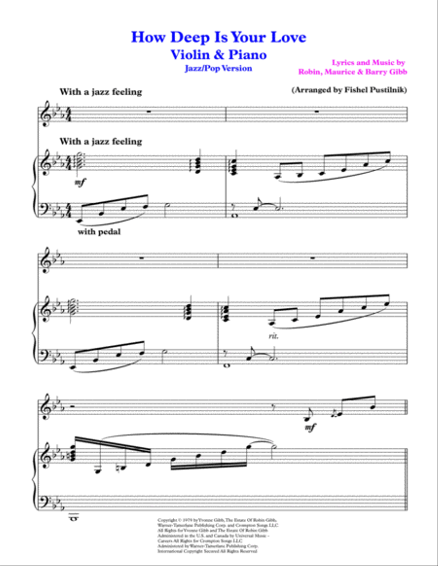 How Deep Is Your Love Violin Solo scores gallery preview page 2