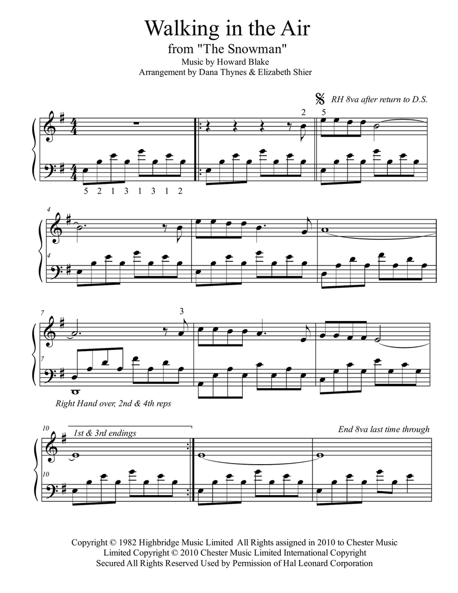 Walking In The Air Piano Solo scores gallery preview page 1