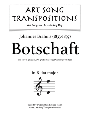 Book cover for BRAHMS: Botschaft, Op. 47 no. 1 (transposed to B-flat major)