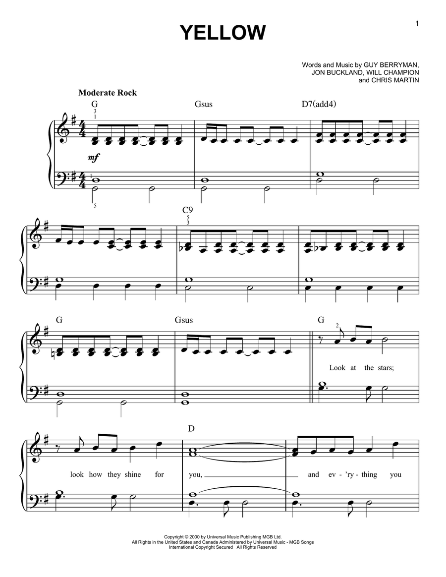 Yellow Easy Piano scores gallery preview page 1