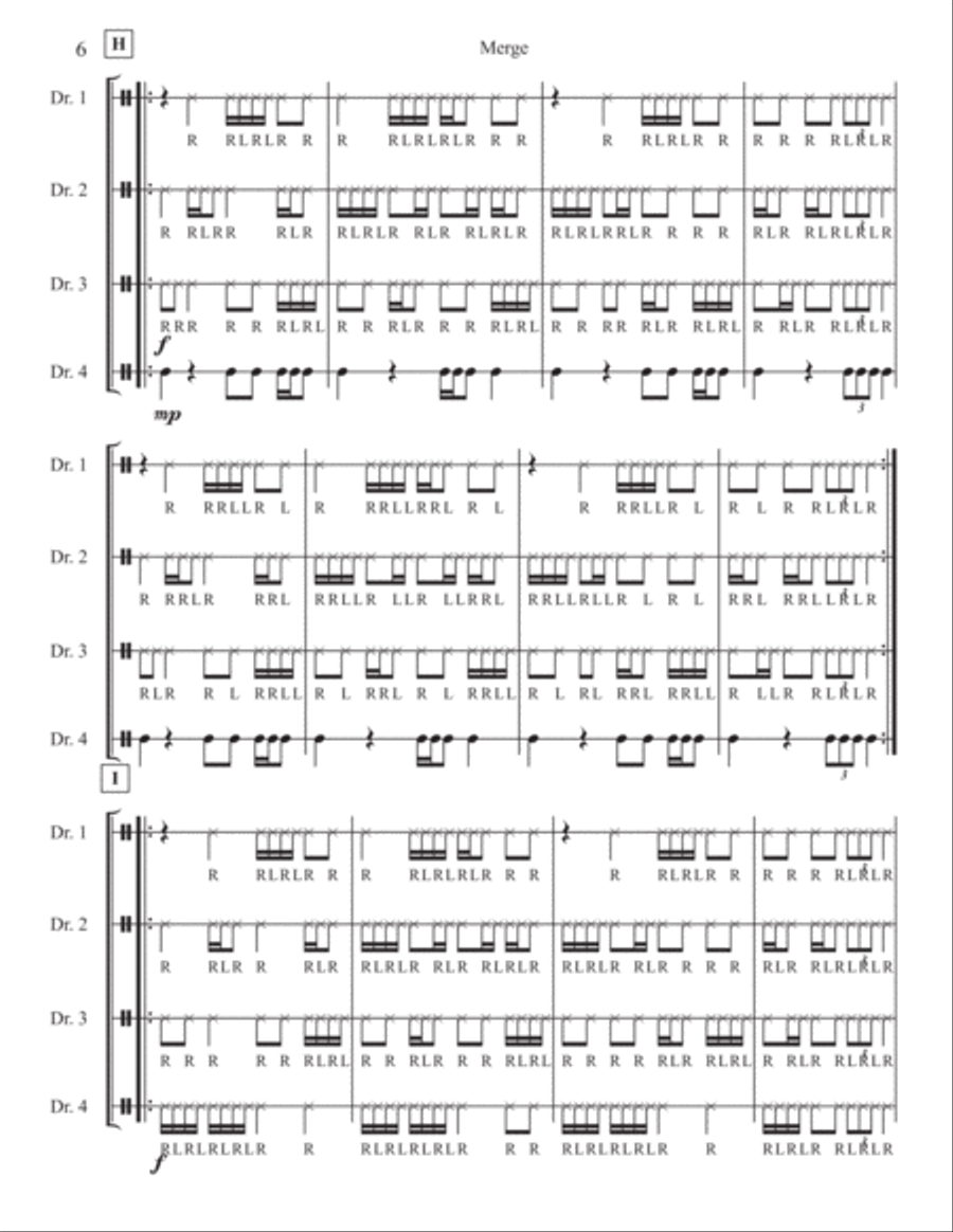 Merge (for 4 tuned drums) Percussion Ensemble scores gallery preview page 6
