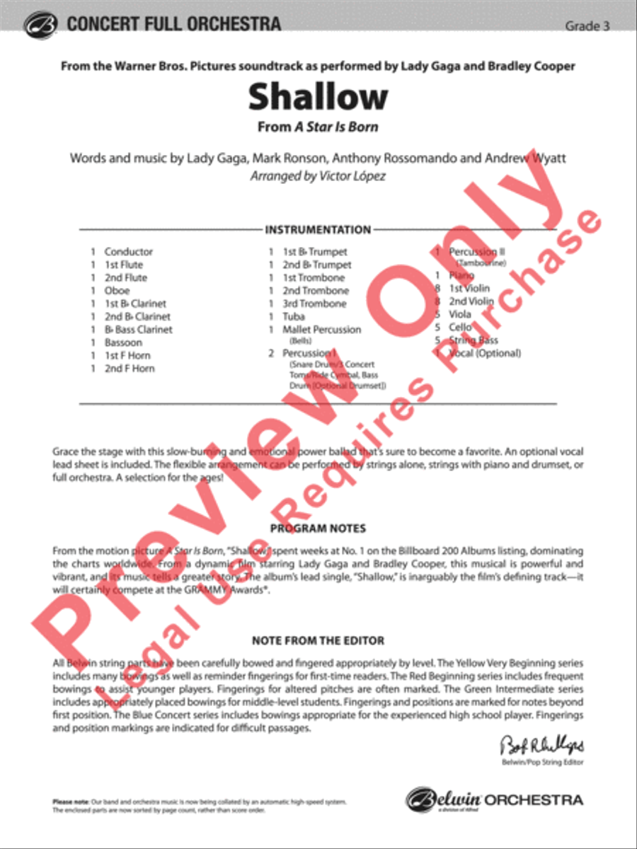 Shallow (from A Star Is Born) Full Orchestra scores gallery preview page 2
