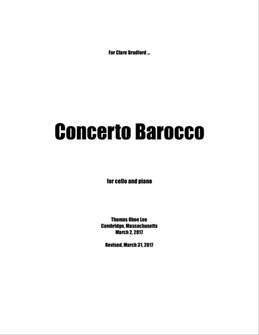 Concerto Barocco (2017) for cello and piano Piano scores gallery preview page 1