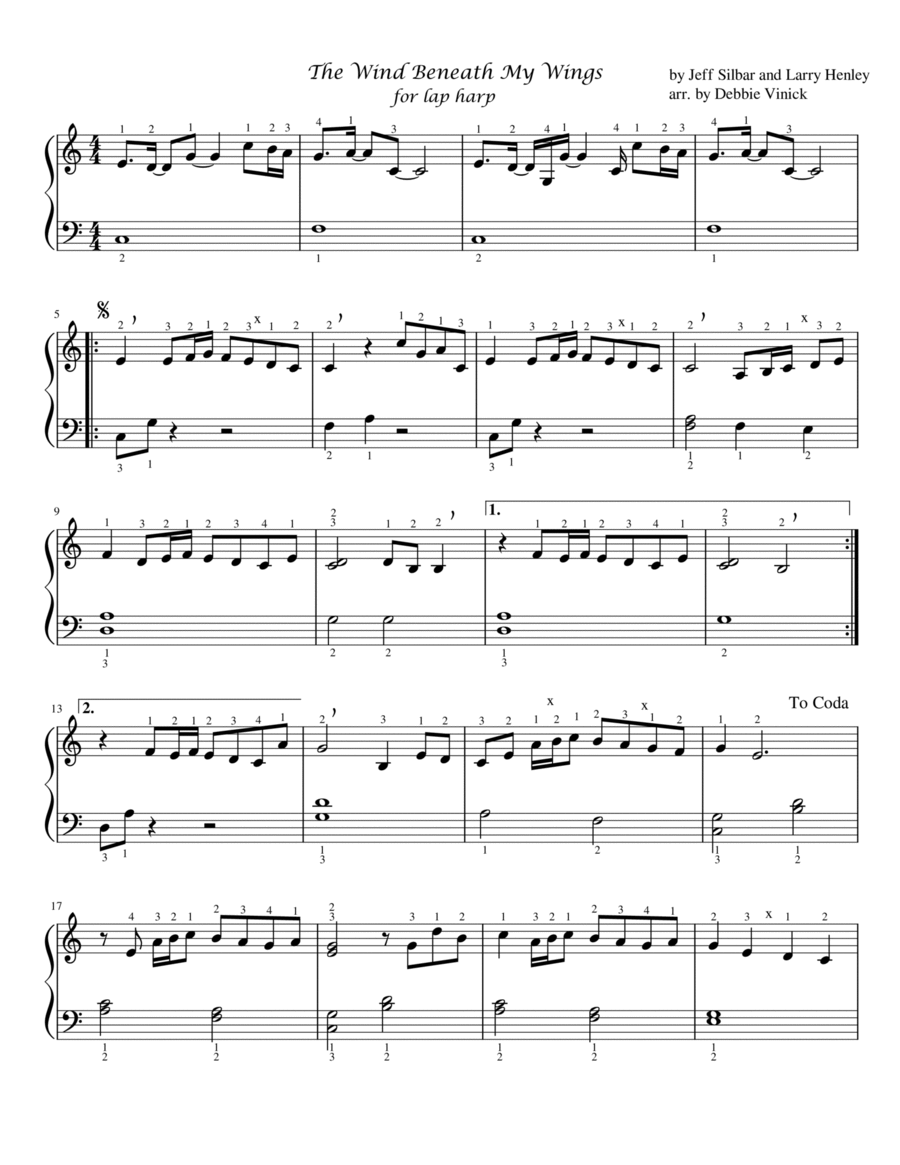 The Wind Beneath My Wings Celtic Harp scores gallery preview page 1