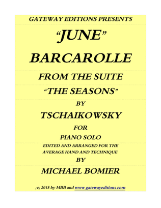 Book cover for Barcarolle "June" from " The Seasons' for piano solo