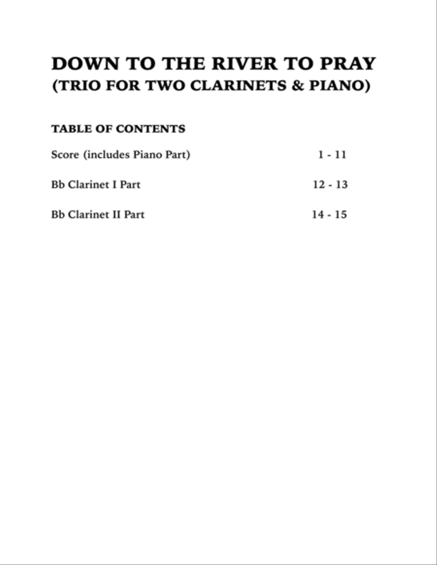 Down to the River to Pray (Trio for Two Clarinets and Piano) Woodwind Duet scores gallery preview page 4