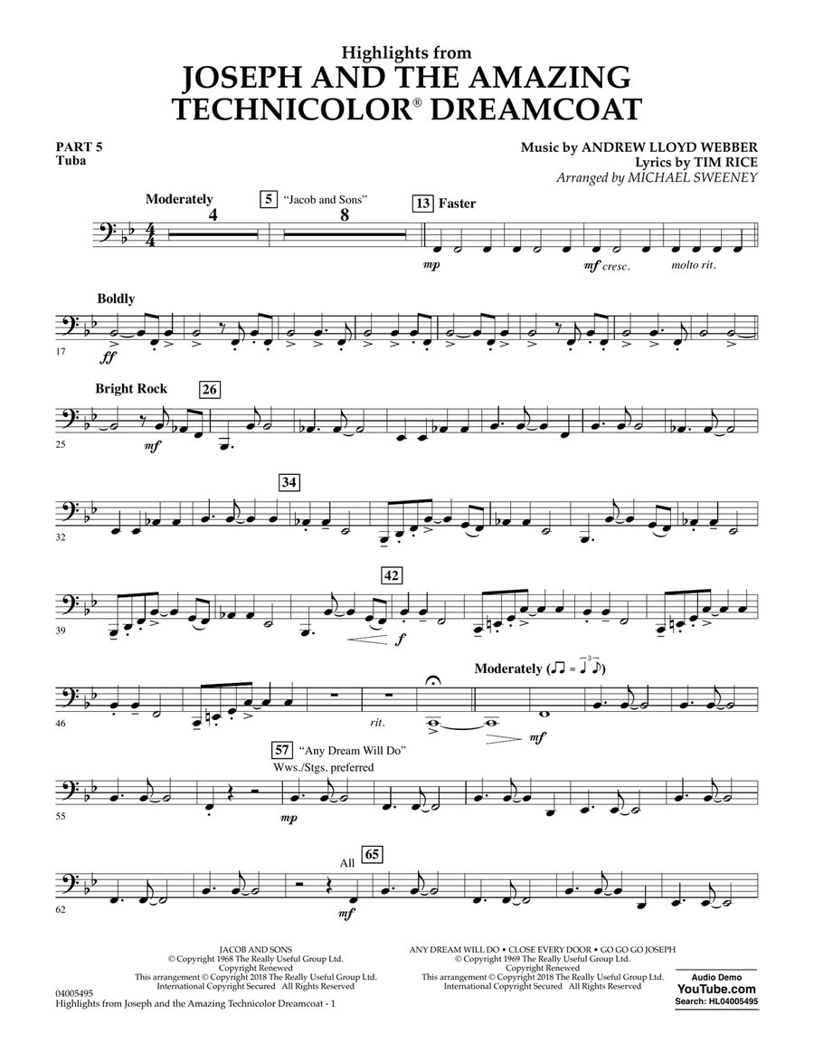 Highlights from Joseph and the Amazing Technicolor Dreamcoat - Pt.5 - Tuba Concert Band scores gallery preview page 1