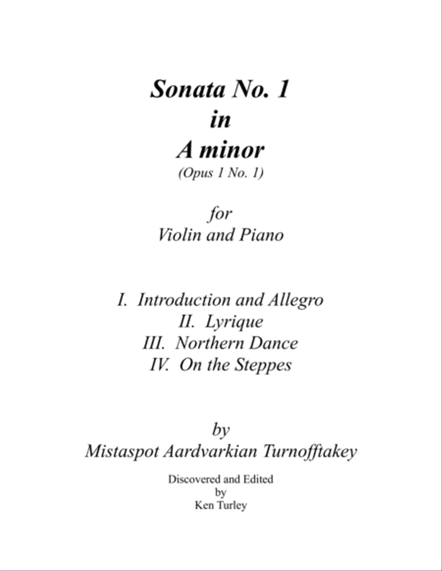 Sonata No. 1 in A Minor for Piano and Violin 