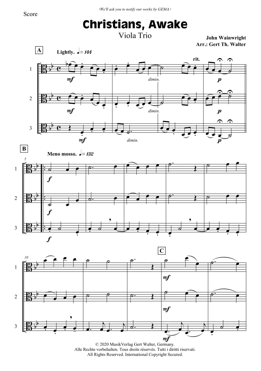 Christians, Awake, Salute The Happy Morn Viola Solo scores gallery preview page 1