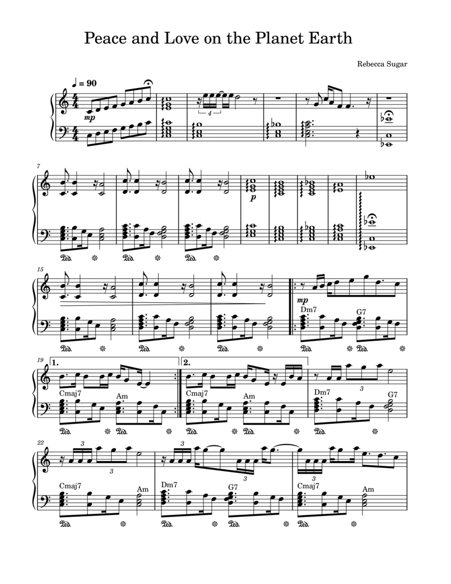 Peace And Love On The Planet Earth Piano Solo scores gallery preview page 1