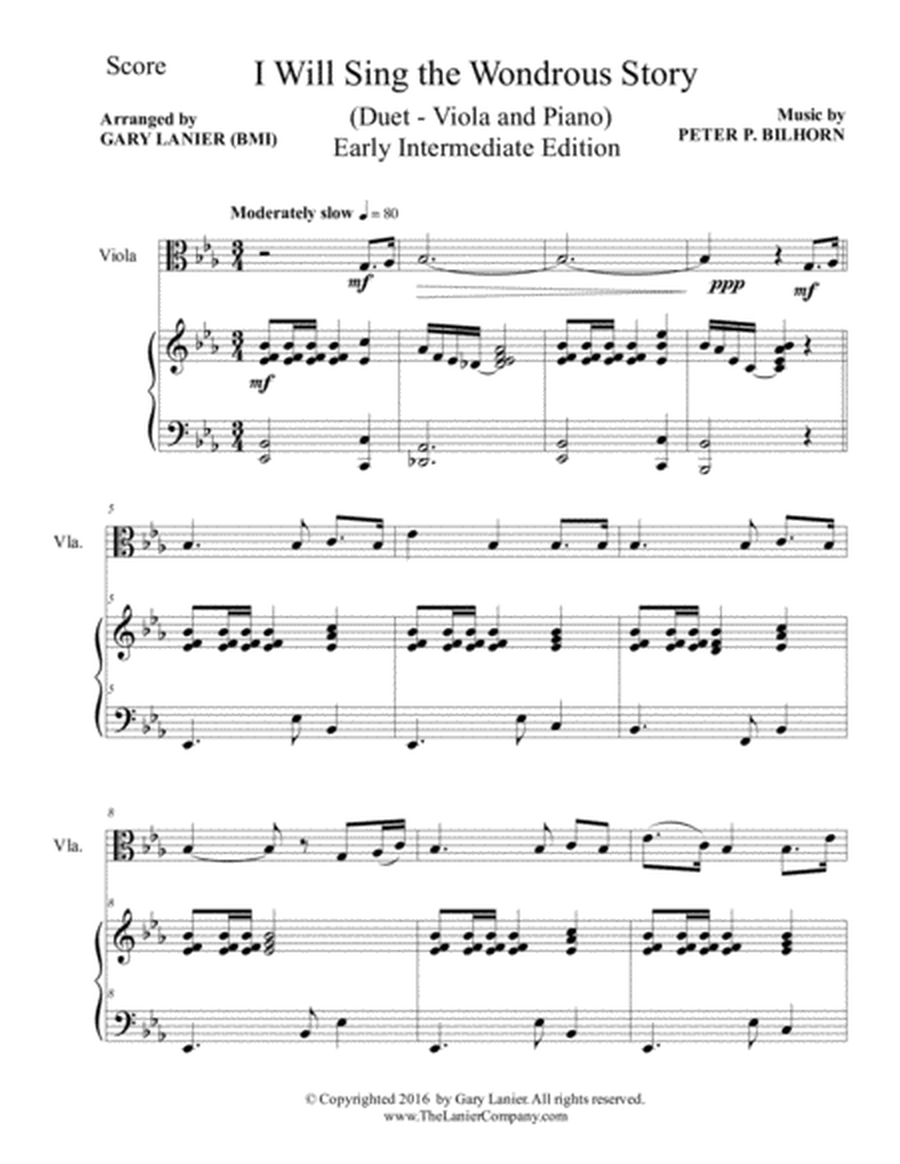 I WILL SING THE WONDROUS STORY (Early Intermediate Edition – Viola & Piano with Parts) image number null