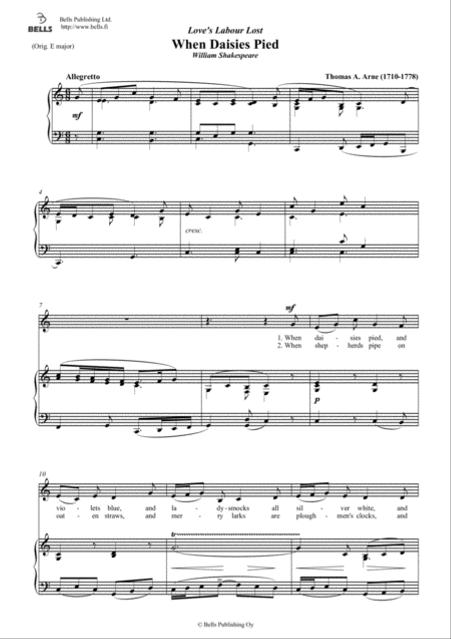 When Daisies Pied (C Major) Voice Solo scores gallery preview page 1
