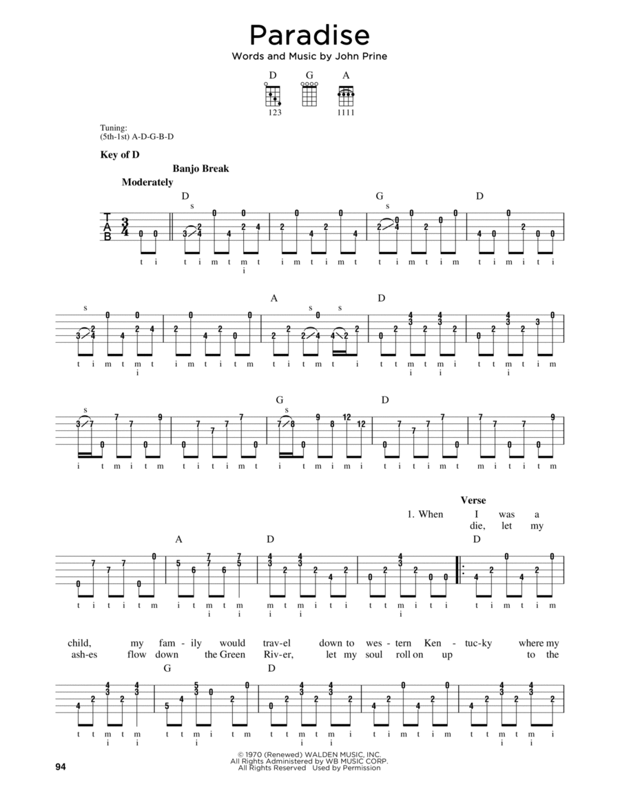 Paradise Paradise Banjo scores gallery preview page 1