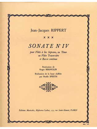 Rippert Bernolin Sonate No.4 Descant Recorder & Basso Continuo Book