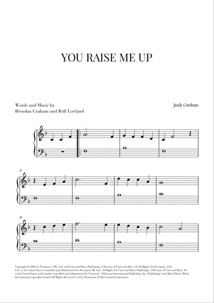You Raise Me Up Easy Piano scores gallery preview page 1
