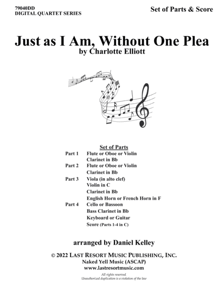 Just as I Am, Without One Plea for String Quartet or Wind Quartet (Mixed Quartet, Clarinet Quartet