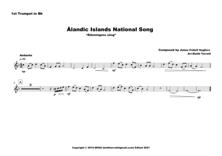 Åland Islands National Song (Song of the Ålander - Ålänningens sång) for Brass Quintet image number null