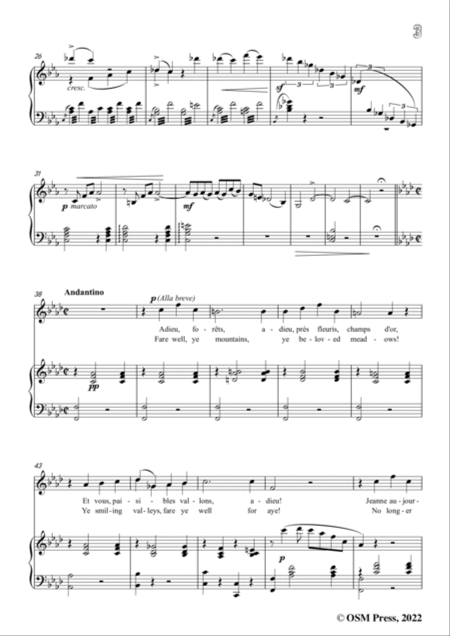 Tchaikovsky-Adieu,forêts,from Jeanne D'arc,in E flat Major,for Voice and Pinao Voice scores gallery preview page 5