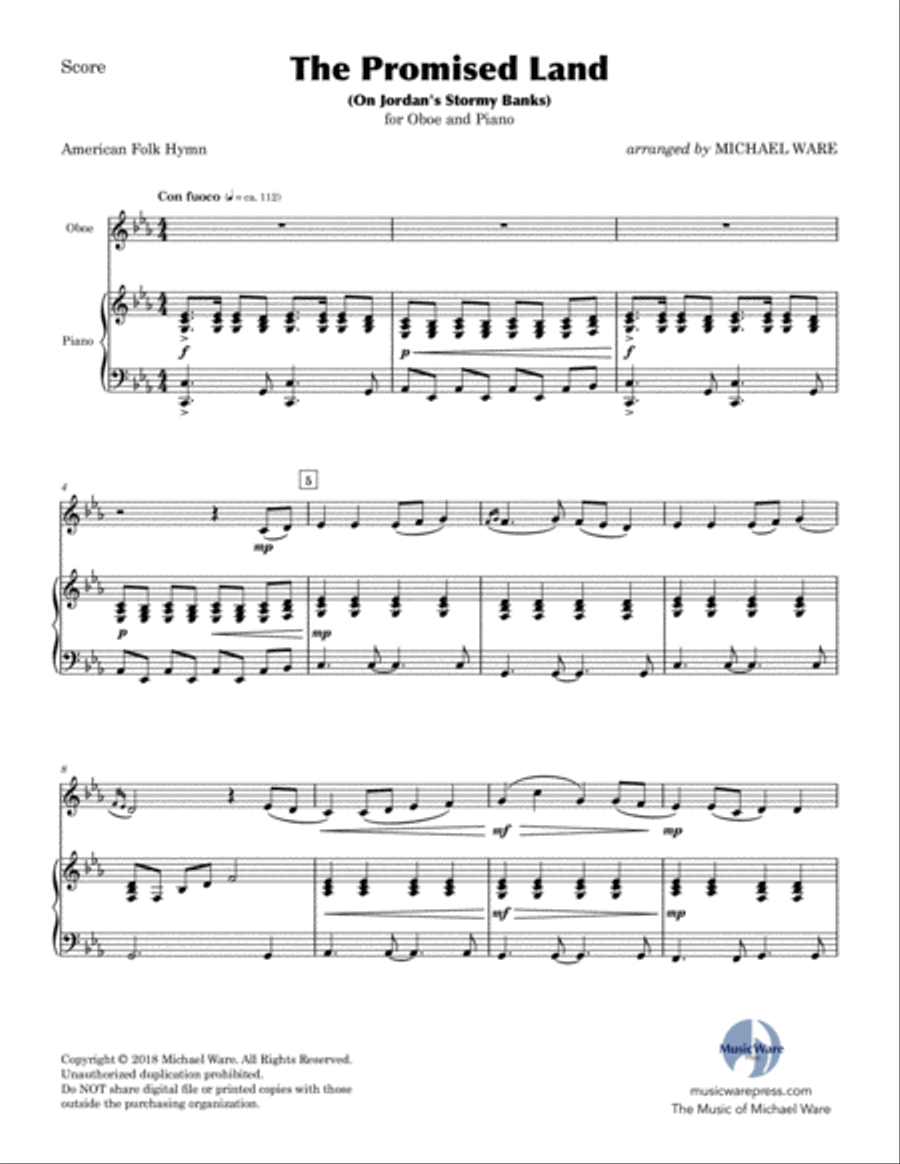 The Promised Land (On Jordan's Stormy Banks) Oboe Piano scores gallery preview page 2