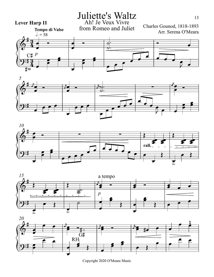 Juliette's Waltz - Lever Harp II Celtic Harp scores gallery preview page 2