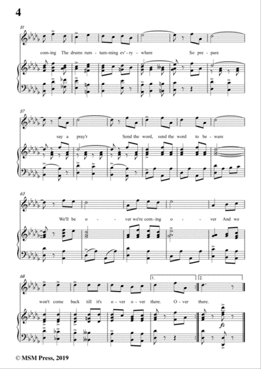 George M. Cohan-Over There,in D flat Major,for Voice&Piano Voice scores gallery preview page 6