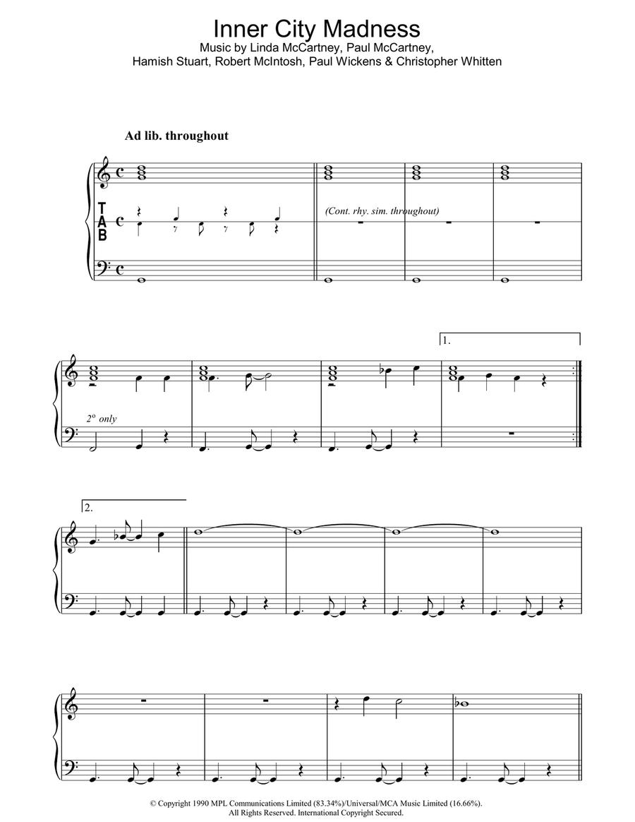 Inner City Madness Piano, Vocal, Guitar scores gallery preview page 1