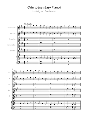 Ode To Joy - Easy Sax Quintet w/ piano accompaniment