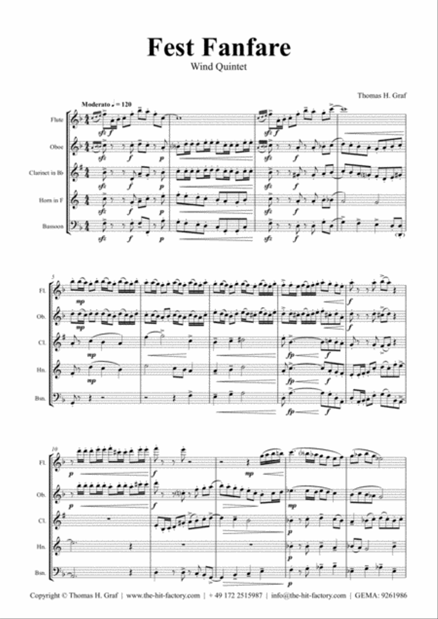 Fest Fanfare - Classical Festive Fanfare - Opener - Wind Quintet Woodwind Quintet scores gallery preview page 2
