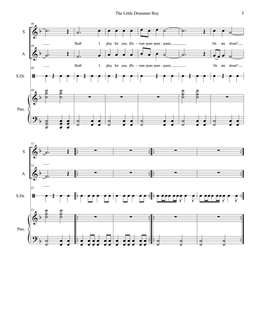 The Little Drummer Boy Alto Voice scores gallery preview page 5