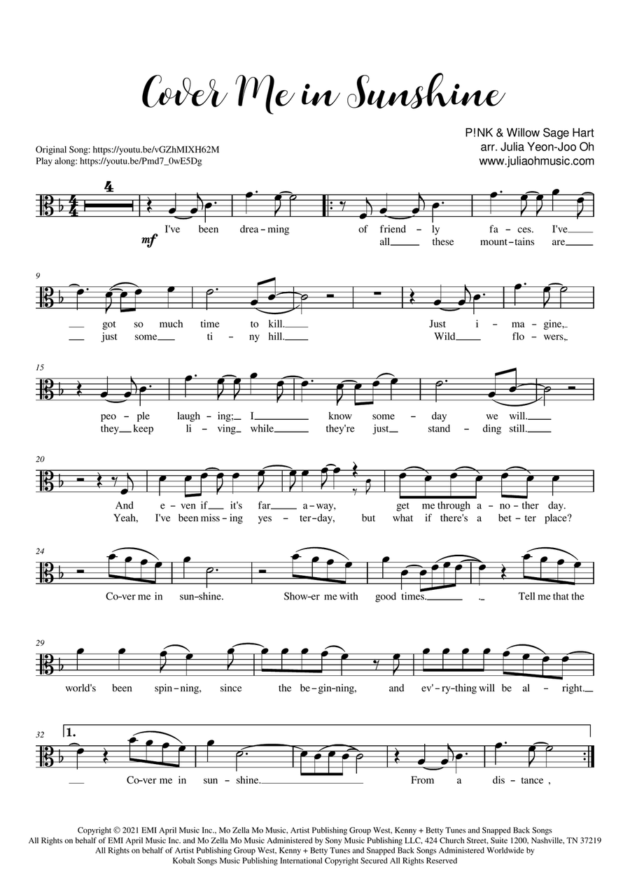 Cover Me In Sunshine Viola Solo scores gallery preview page 1
