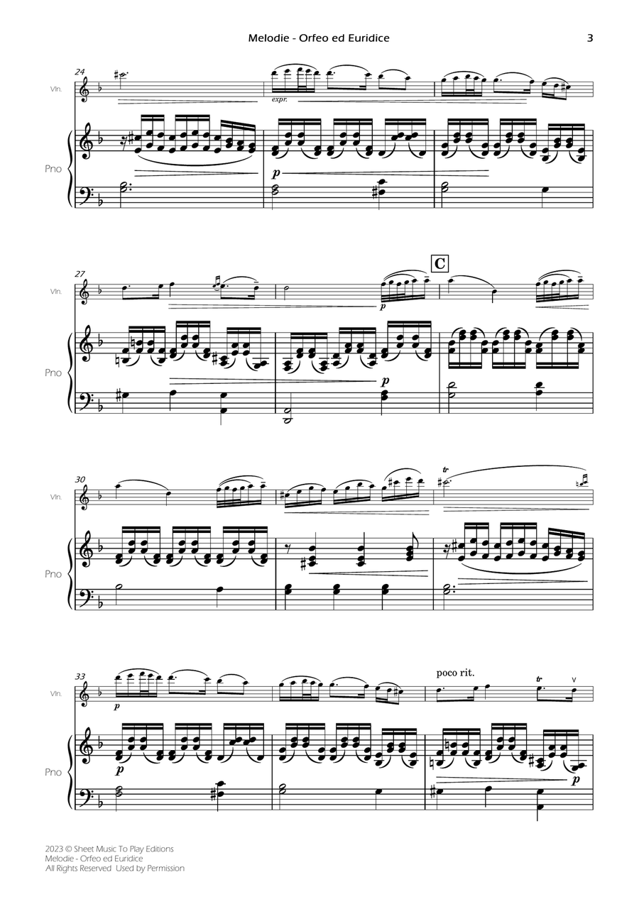 Melodie from Orfeo ed Euridice - Violin and Piano (Full Score and Parts) Melodie from Orfeo ed Euridice - Violin and Piano (Full Score and Parts) Violin Solo scores gallery preview page 4
