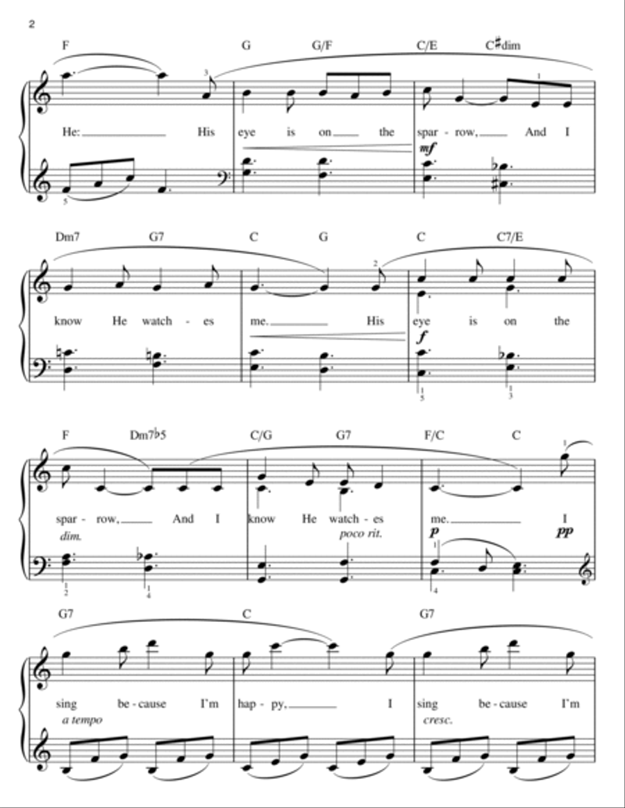 His Eye Is On The Sparrow (arr. Phillip Keveren) Easy Piano scores gallery preview page 2