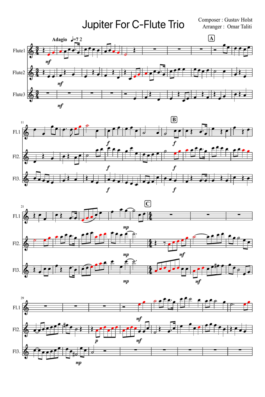 Jupiter for C-flutes from the Planets Woodwind Trio scores gallery preview page 1