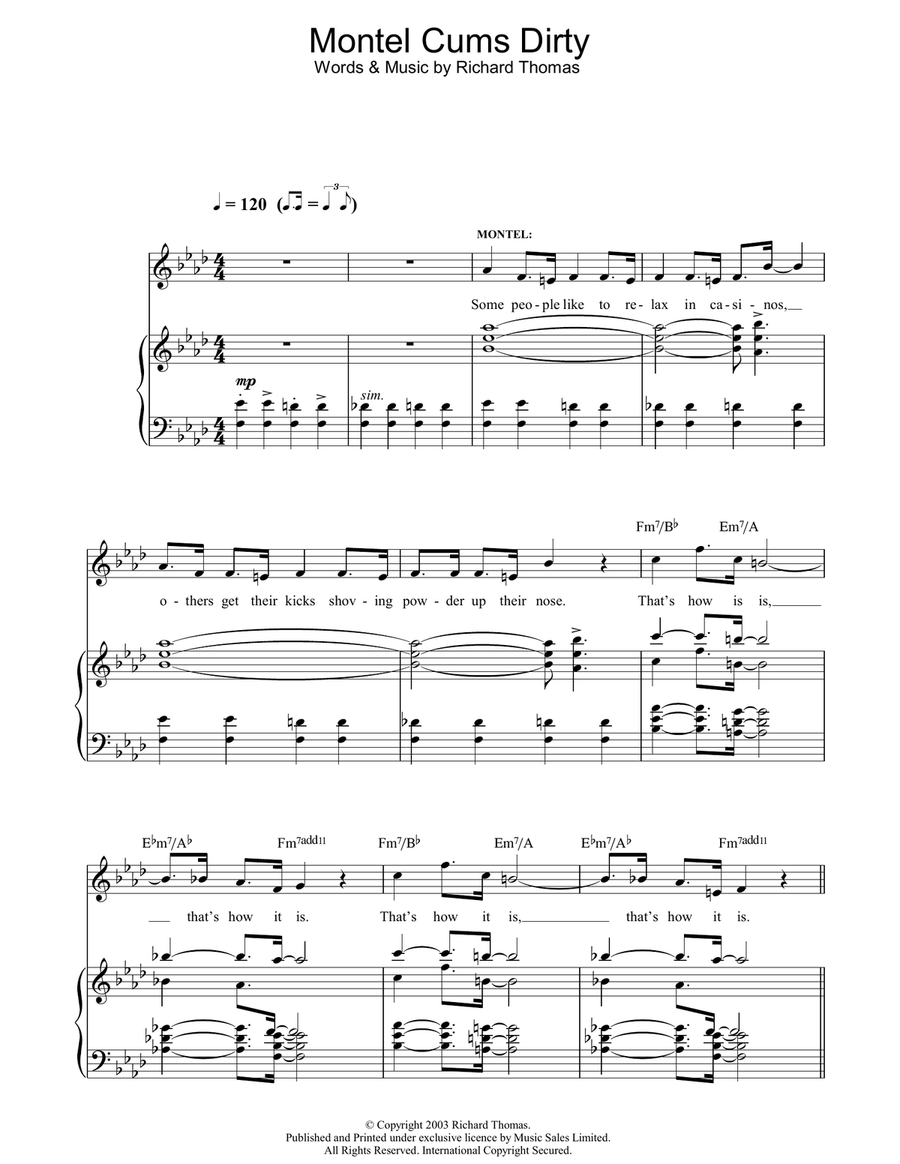 Montel Cums Dirty (from Jerry Springer The Opera) Piano, Vocal, Guitar scores gallery preview page 1