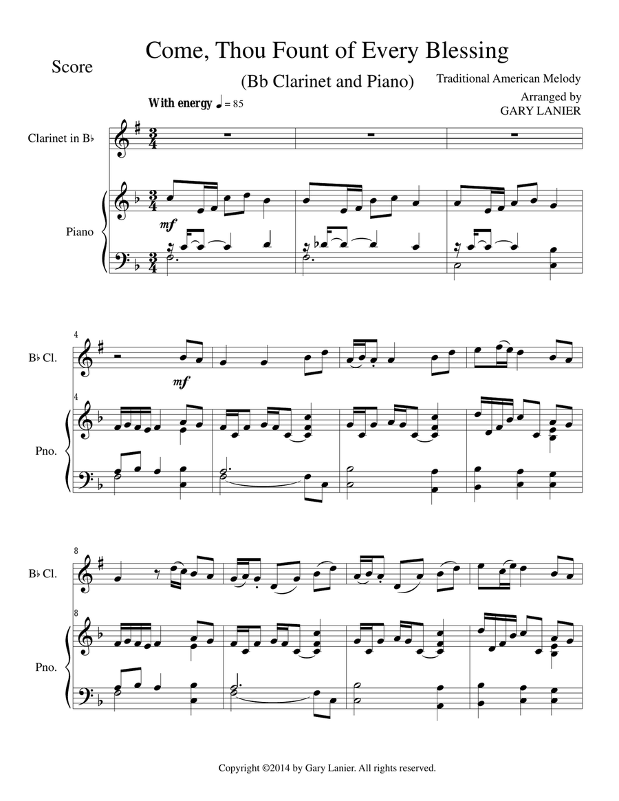 COME, THOU FOUNT OF EVERY BLESSING (Bb Clarinet/Piano and Clarinet Part) image number null