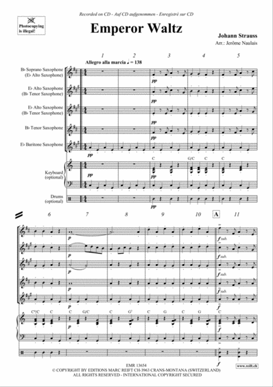 Emperor Waltz Emperor Waltz Saxophone Quintet scores gallery preview page 3