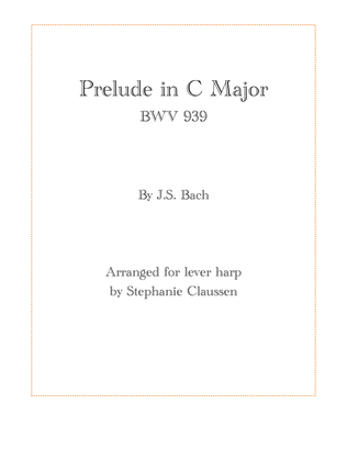 Book cover for Prelude in C Major - BWV 939 (Lever Harp Solo)