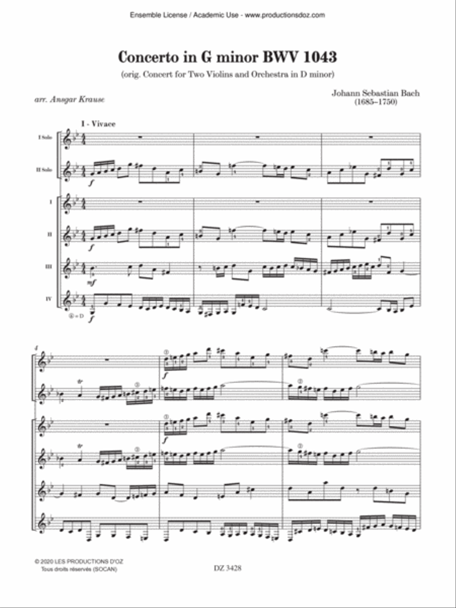 Concerto in G minor BWV 1043 Guitar Ensemble scores gallery preview page 3