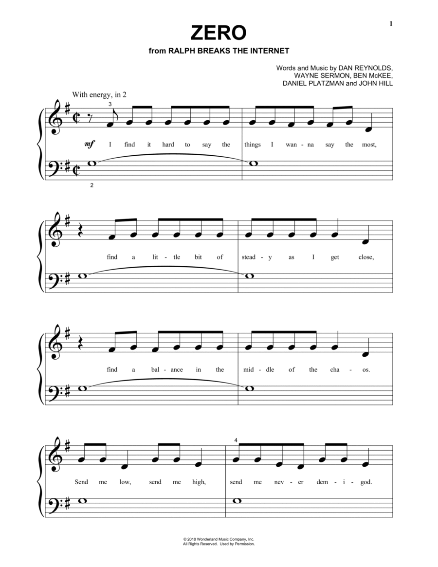 Zero (from Ralph Breaks The Internet) Piano Solo scores gallery preview page 1