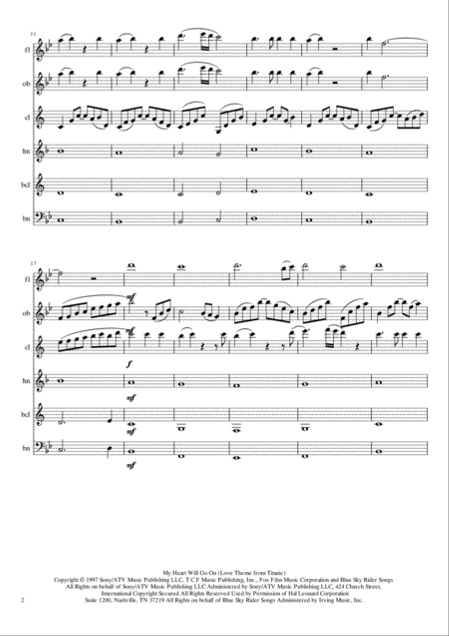 My Heart Will Go On (Love Theme from Titanic) Woodwind Quintet scores gallery preview page 2