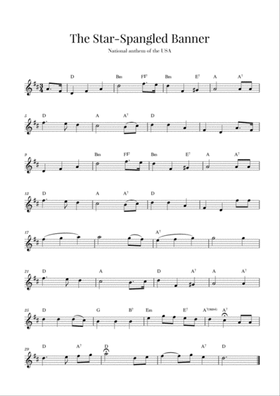 The Star Spangled Banner (National Anthem of the USA) - D major Small Ensemble scores gallery preview page 1
