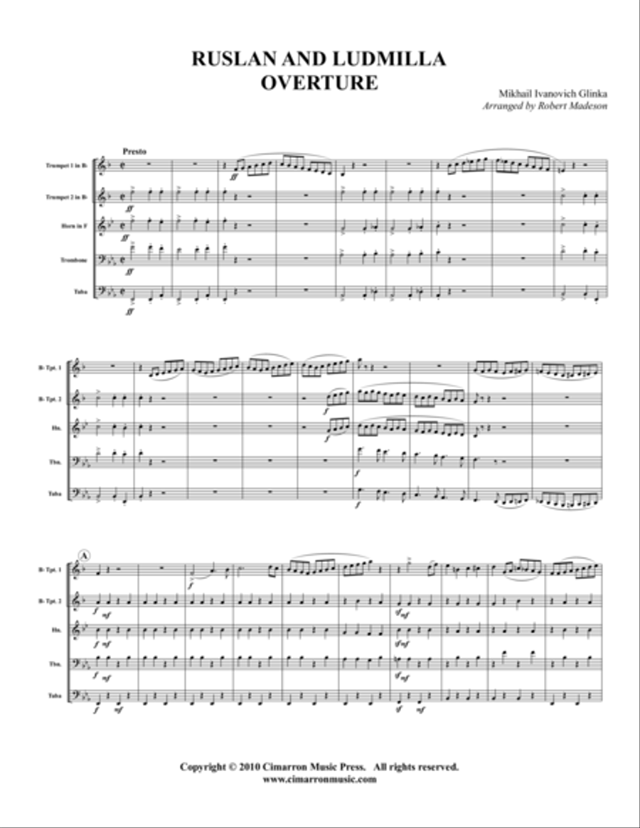 Russlan & Ludmilla Overture Brass Quintet scores gallery preview page 1