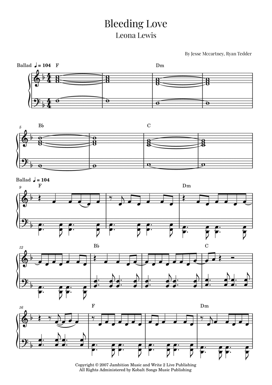 Bleeding Love Bleeding Love Easy Piano scores gallery preview page 1
