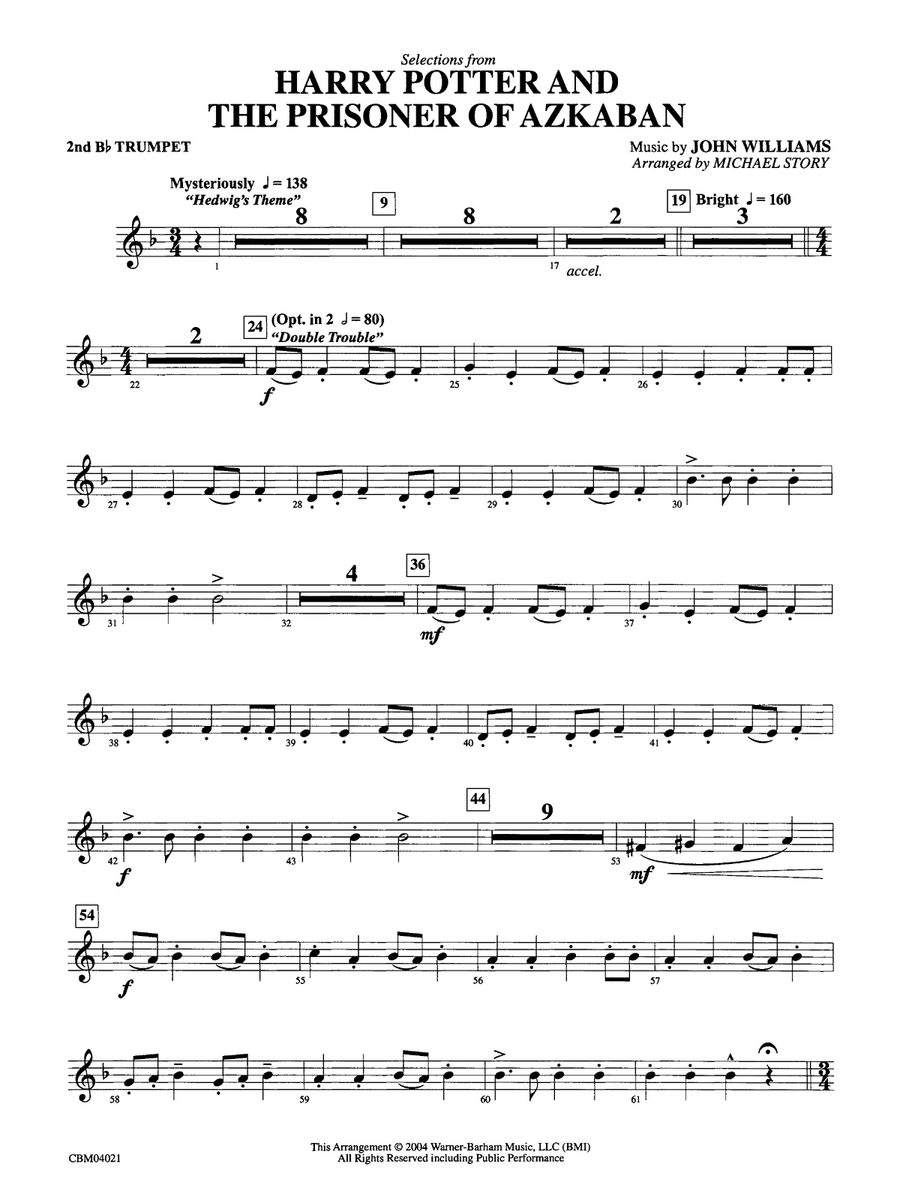 Harry Potter and the Prisoner of Azkaban, Selections from: 2nd B-flat Trumpet
