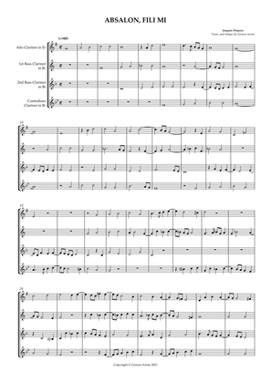 ABSALON, FILI MI - Josquin Desprez - for Low Clarinet Quartet - Score and Parts